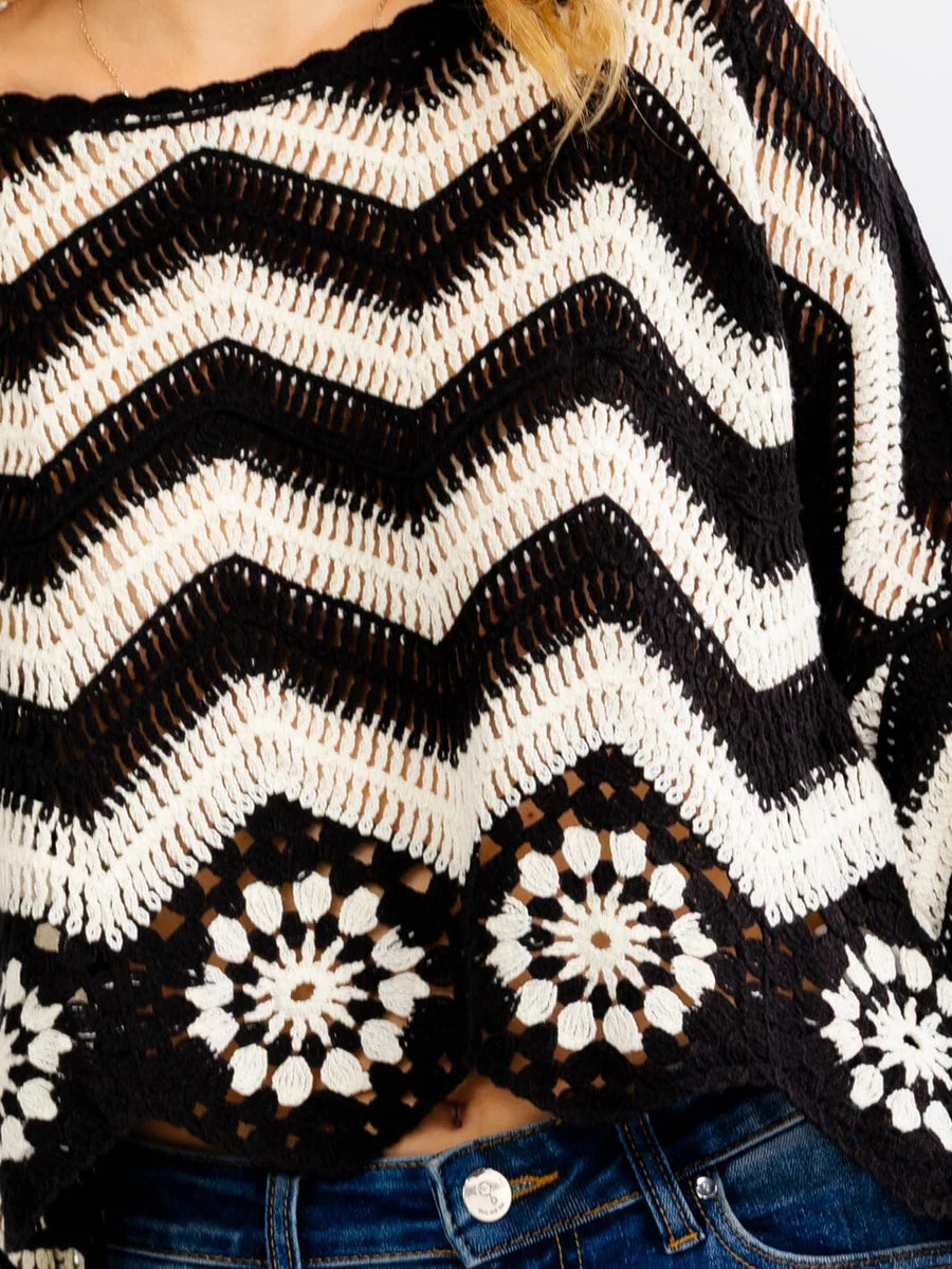 Crochet Chevron Poncho-Sleeve Sweater