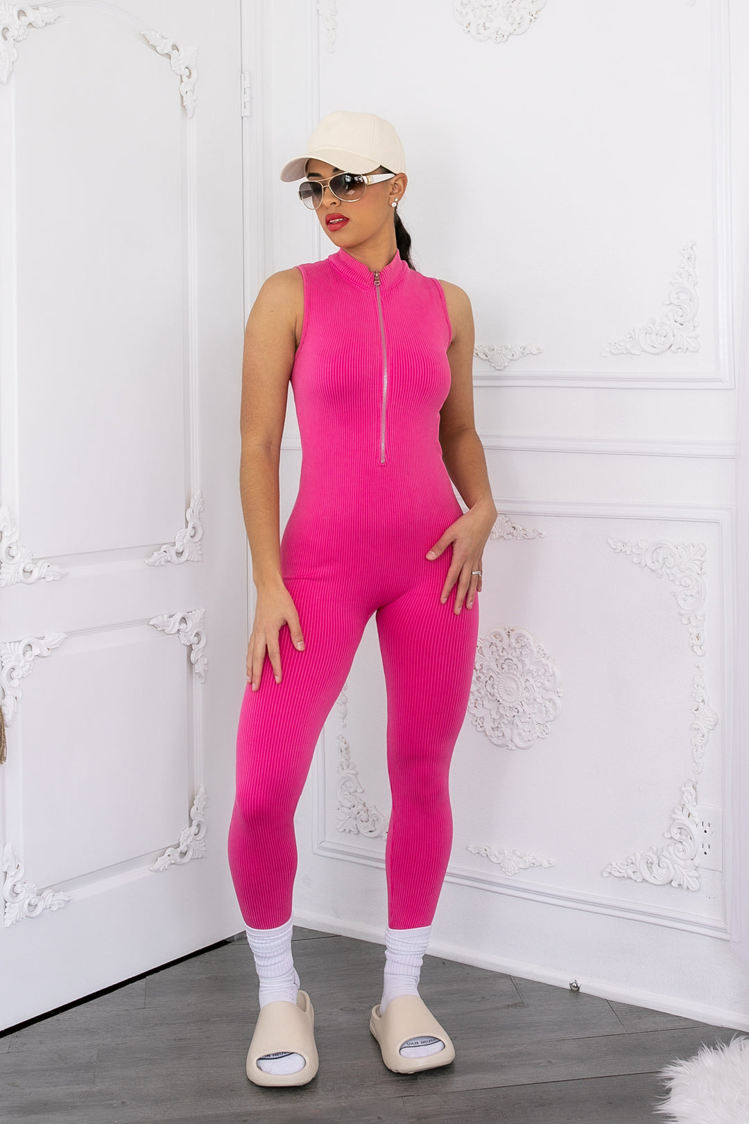 Mineral Wash Front Zipper Snatched Jumpsuit