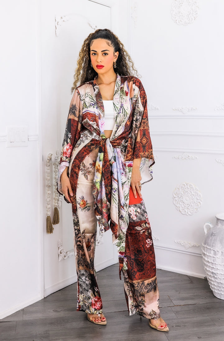 Golden Hour Boho Luxe Kimono Set – Printed Duster & Wide-Leg Pants