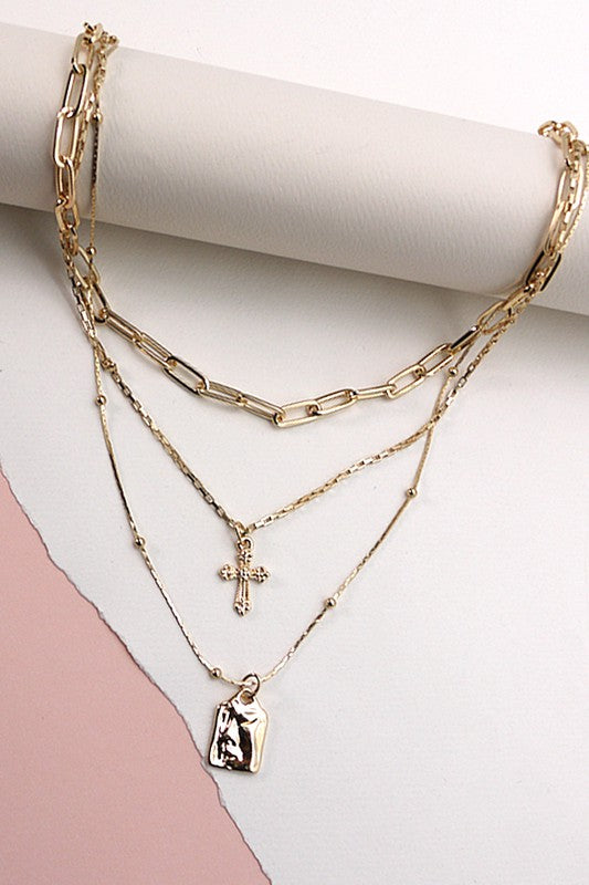 Cross Tag Multi Layer Necklace