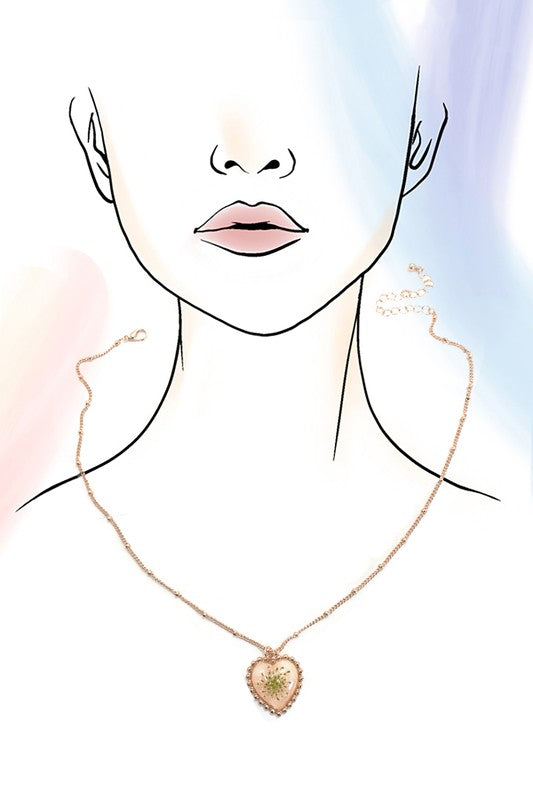 Pressed Flower Gold Heart Necklace