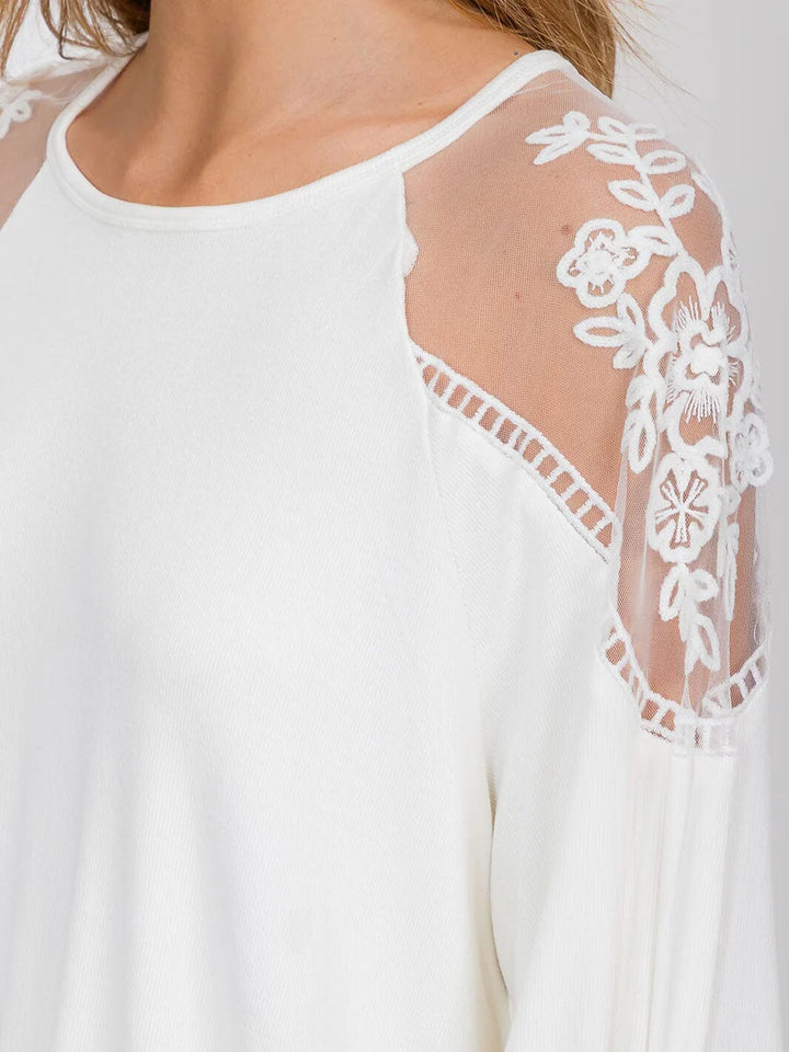 White Lace Sleeve Top with Balloon Sleeves