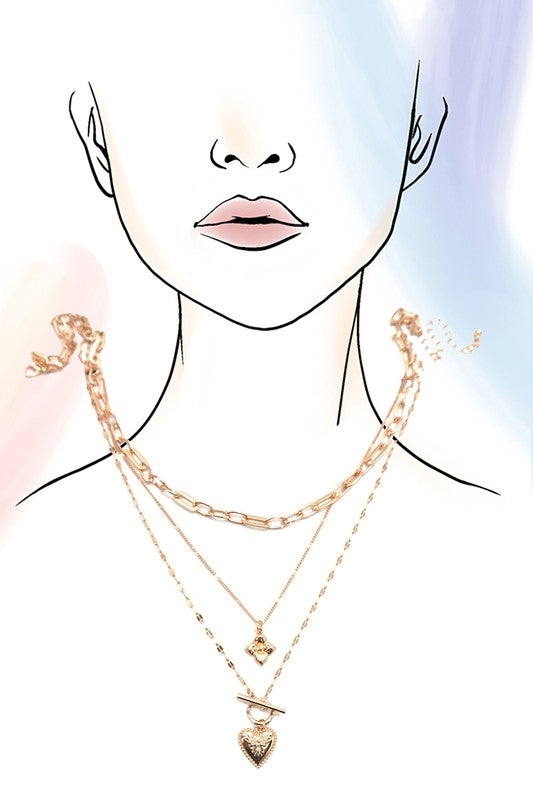 Romance Heart and Rose Layered Necklace