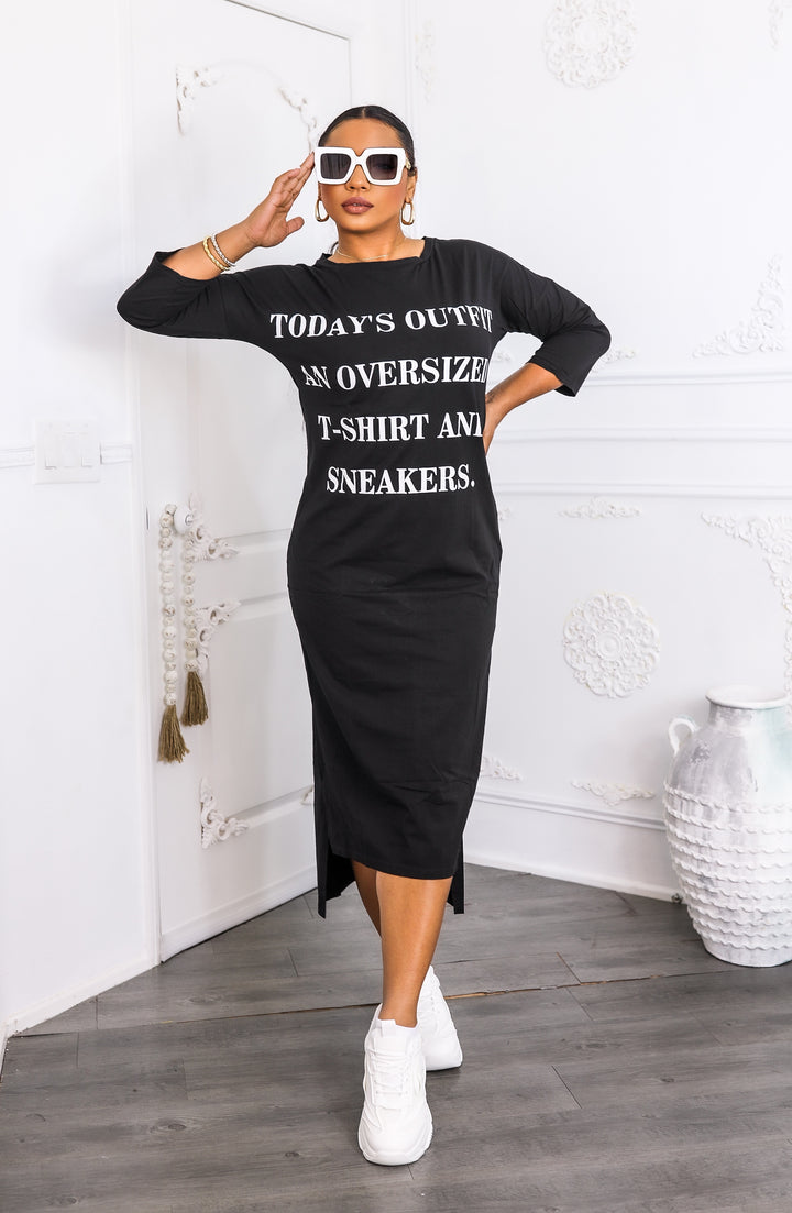 Oversized Tee Midi Dress – “T-Shirt & Sneakers” Graphic