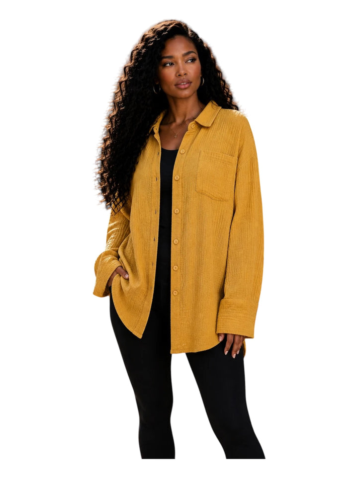 Oversized Cotton Gauze Button-Front Shirt