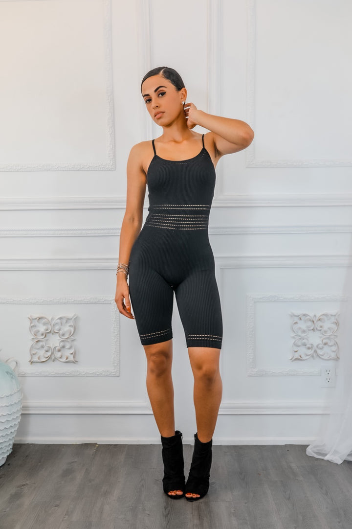 Around The World Round Neck Seamless Rib Romper