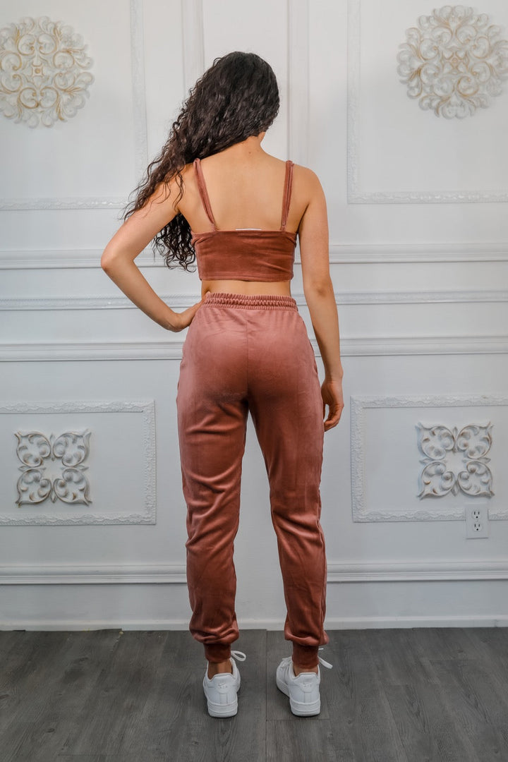 Velvet Textured Crop Top and Jogger Pant Set