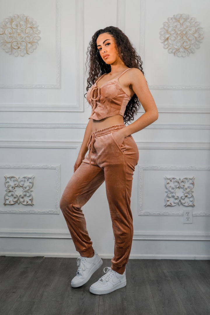 Velvet Textured Crop Top and Jogger Pant Set