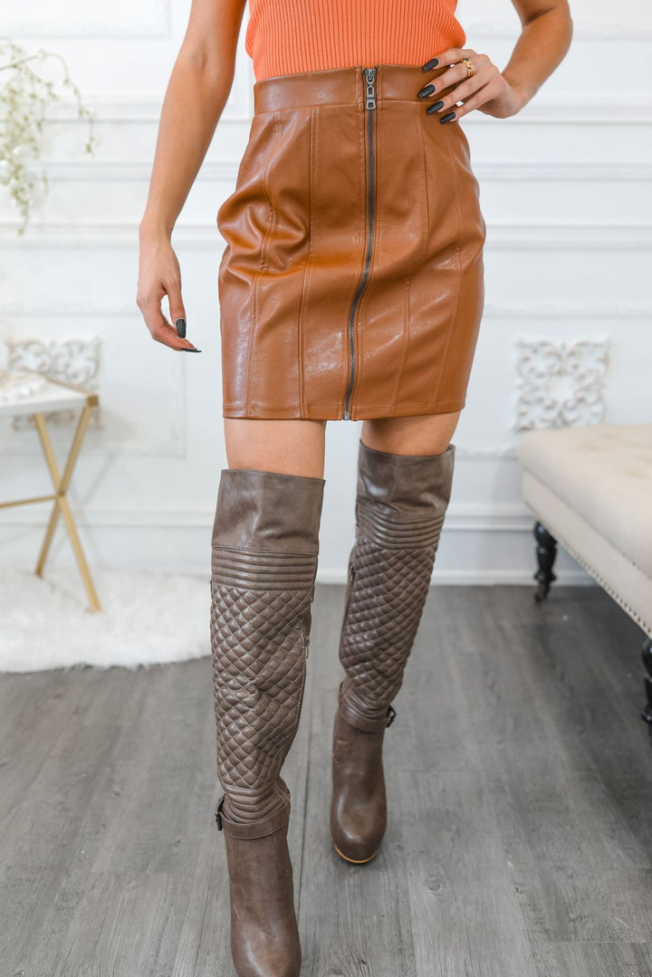 Line Them Up Zip Up Faux Leather Skirt