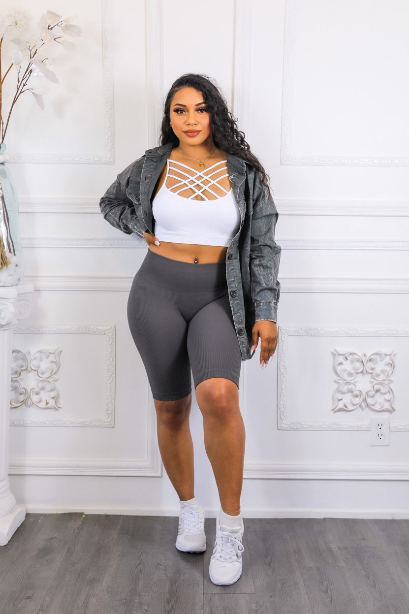 Washed Me Go 3 Piece Biker Short Set