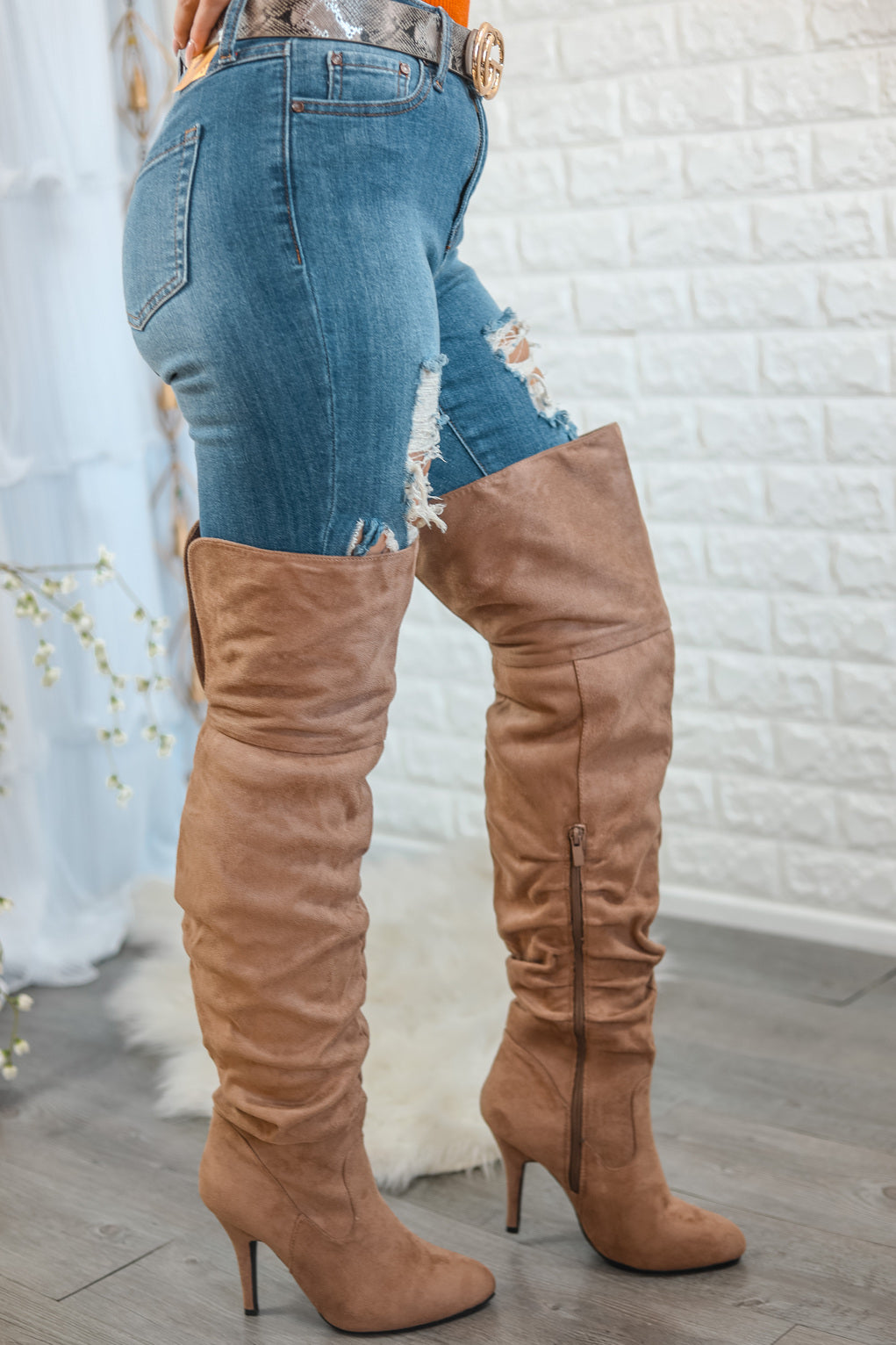 Unmatchable Pointy Slouchy Knee and Thigh High Boots Taupe - SURELYMINE