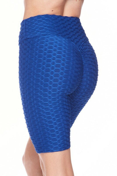 Kylie Scrunch Butt Anti Cellulite Honeycomb Texture Biker Shorts Royal Blue - SURELYMINE