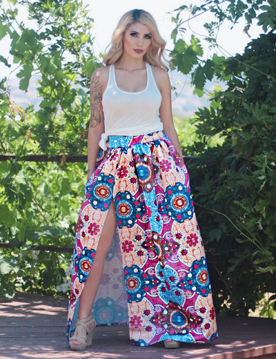 Lorisa African Print Maxi Skirt with Slit - SURELYMINE