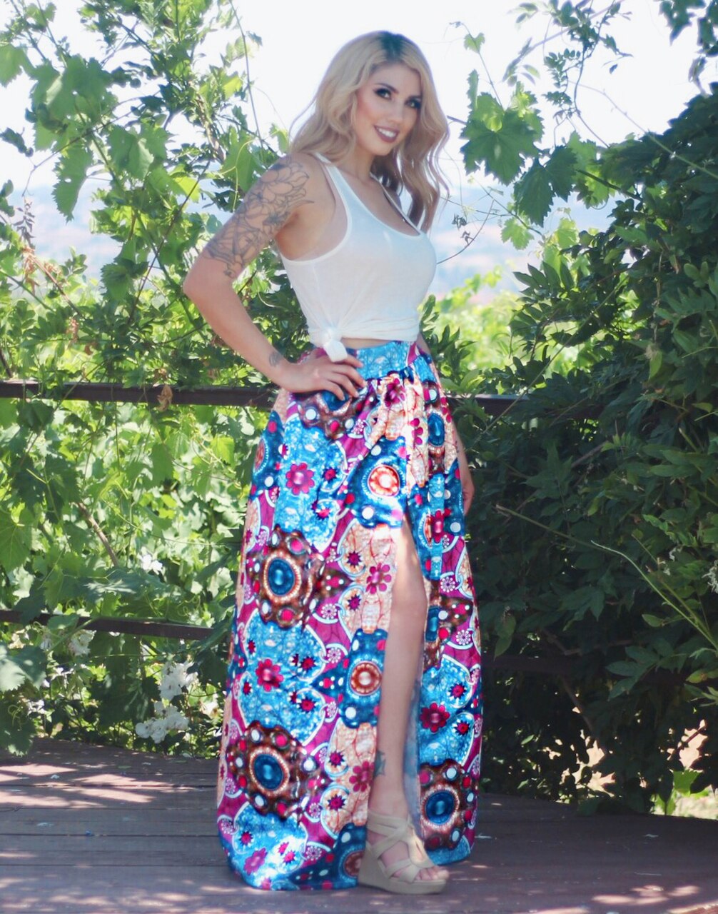 Lorisa African Print Maxi Skirt with Slit - SURELYMINE