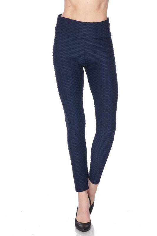 Kylie Scrunch Butt Anti Cellulite Honeycomb Texture Leggings Navy - SURELYMINE