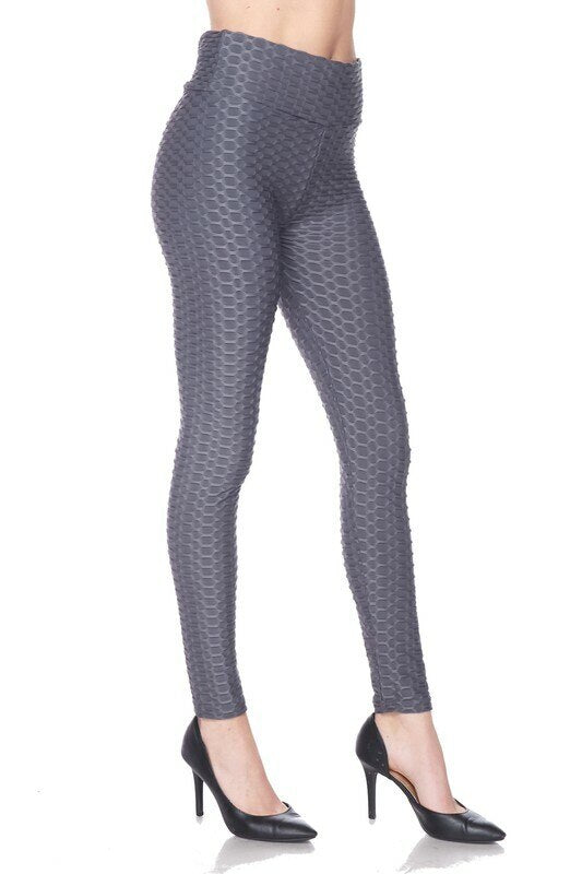 Kylie Scrunch Butt Anti Cellulite Honeycomb Texture Leggings Charcoal - SURELYMINE