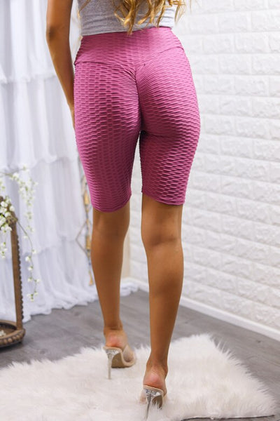 Kylie Scrunch Butt Anti Cellulite Honeycomb texture Biker Shorts Mauve - SURELYMINE
