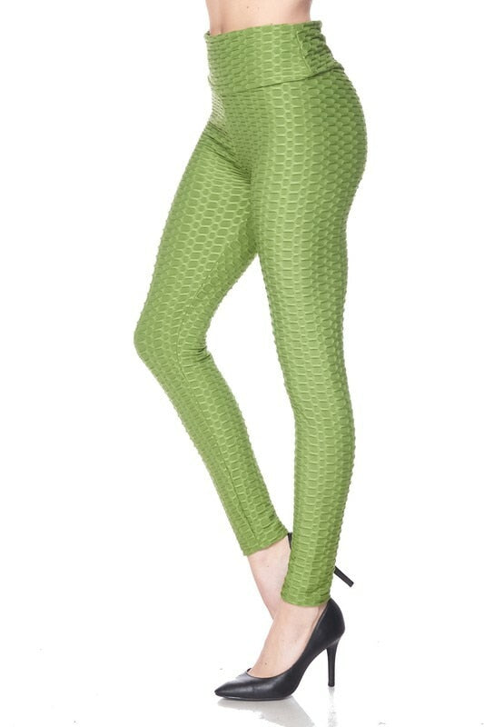 Kylie Scrunch Butt Anti Cellulite Honeycomb Texture Leggings Mint - SURELYMINE