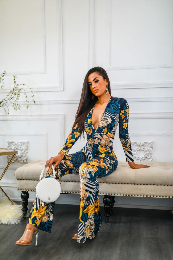 Rich and Ready Deep V Neck Jumpsuit