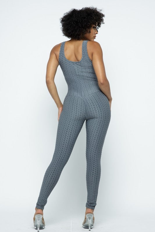 Scrunch Butt Lifting Anti Cellulite Honeycomb Textured Jumpsuit - SURELYMINE