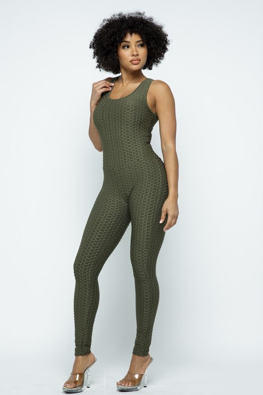 Scrunch Butt Lifting Anti Cellulite Honeycomb Textured Jumpsuit - SURELYMINE