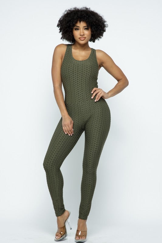 Scrunch Butt Lifting Anti Cellulite Honeycomb Textured Jumpsuit - SURELYMINE