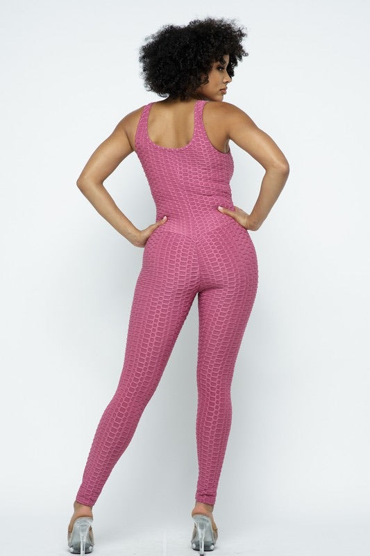 Scrunch Butt Lifting Anti Cellulite Honeycomb Textured Jumpsuit - SURELYMINE