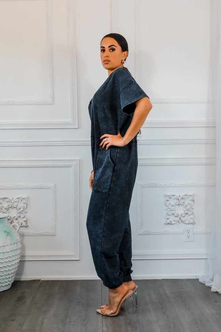 Bring It Back Mineral Wash French Terry Harem Jumpsuit