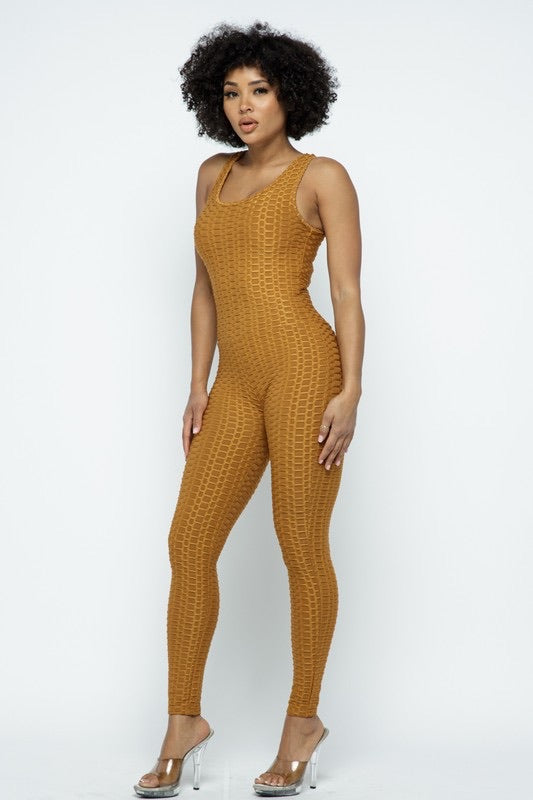 Scrunch Butt Lifting Anti Cellulite Honeycomb Textured Jumpsuit - SURELYMINE