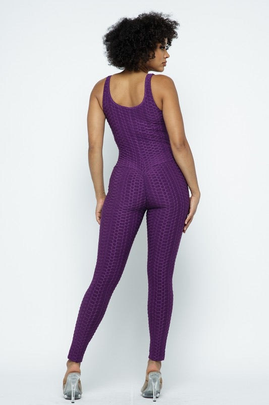 Scrunch Butt Lifting Anti Cellulite Honeycomb Textured Jumpsuit - SURELYMINE