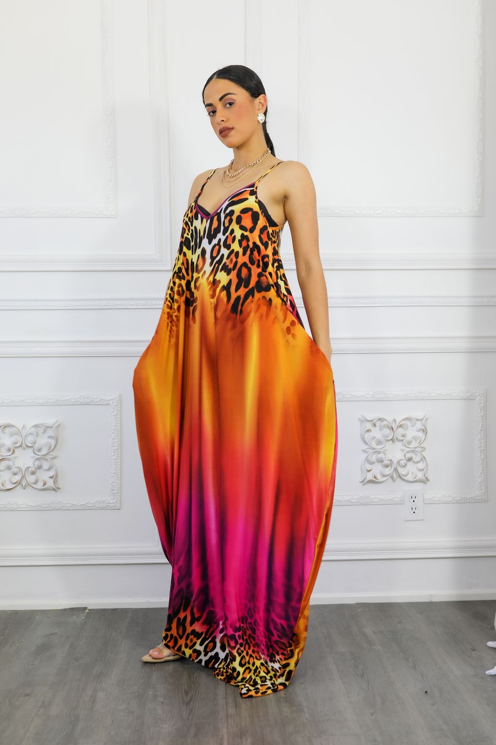 Cheetah Ombré Print Flow Maxi Dress with Side Pockets