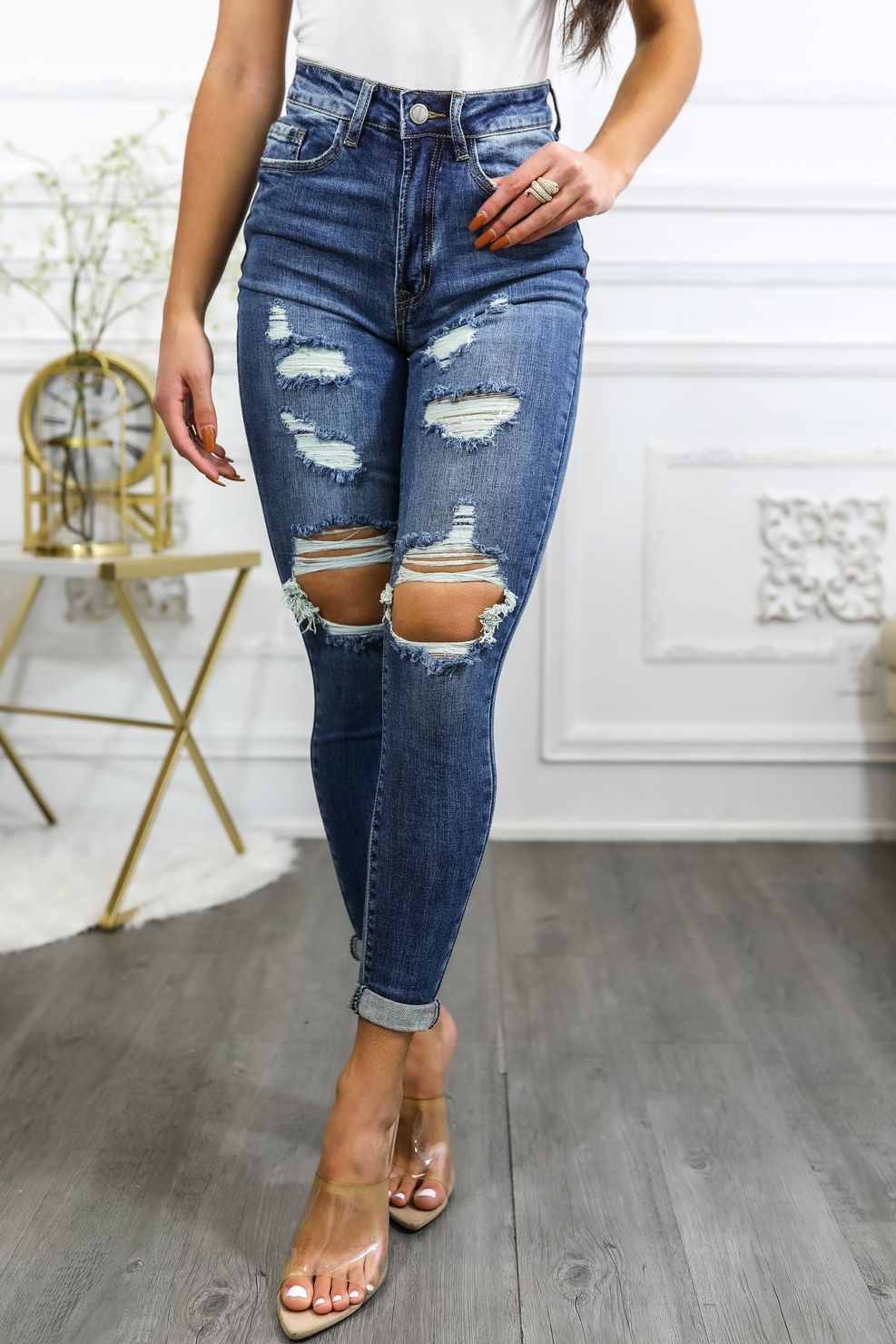 Roll Them Up Ripped N Distressed Ankle Cut Denim Jeans