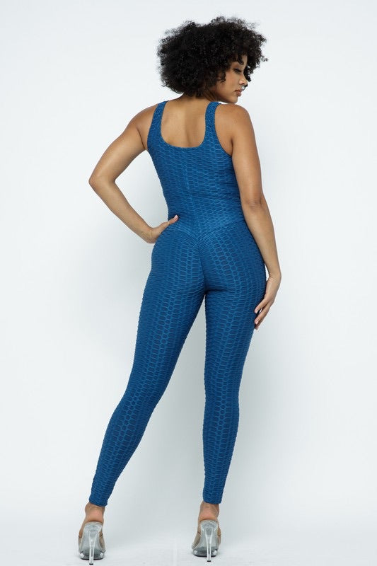 Scrunch Butt Lifting Anti Cellulite Honeycomb Textured Jumpsuit - SURELYMINE