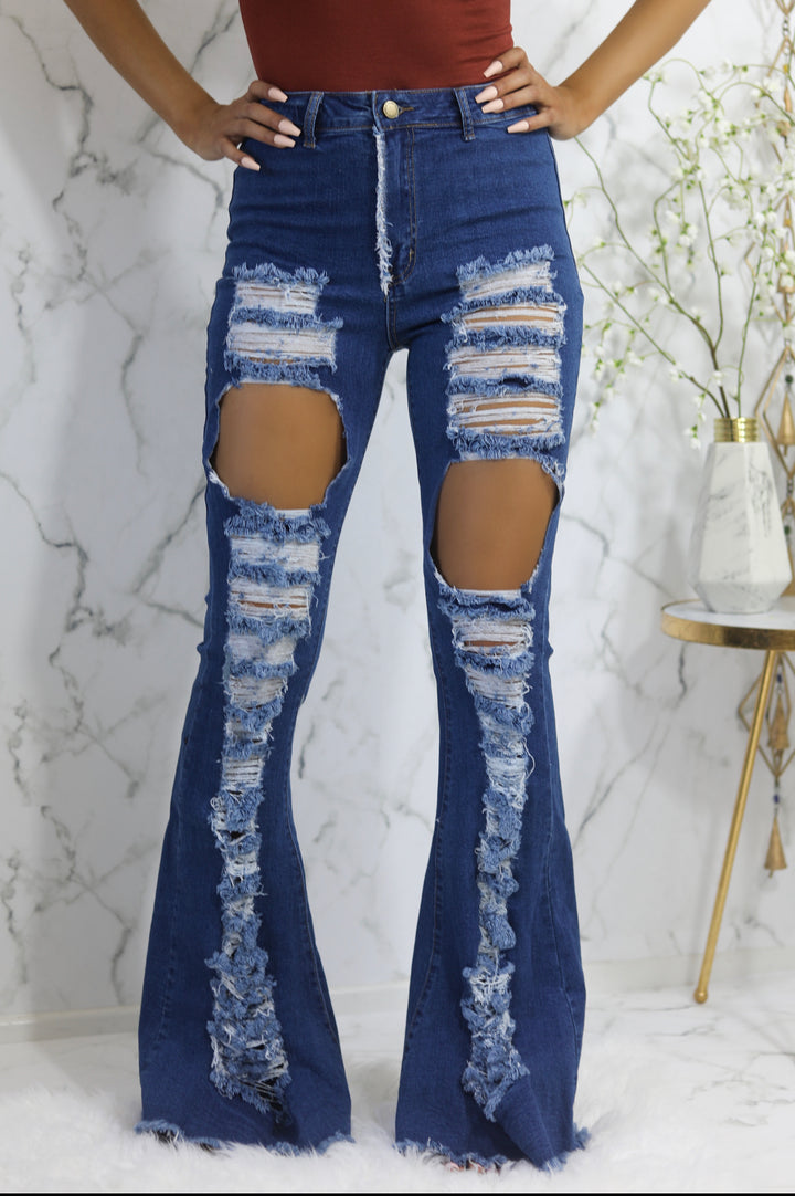 Lolata High Rise Flare Denim Distressed Jeans