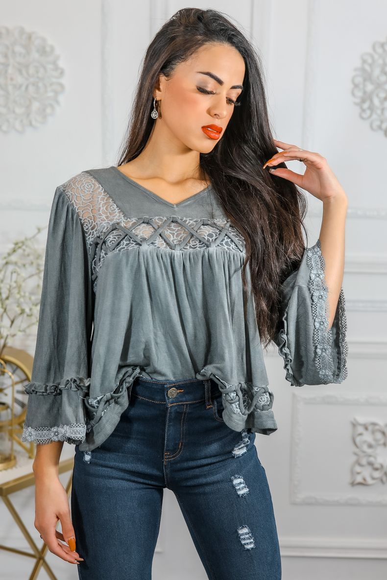 Bohemian Ribbed Flowers Top