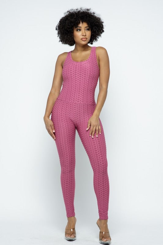 Scrunch Butt Lifting Anti Cellulite Honeycomb Textured Jumpsuit - SURELYMINE