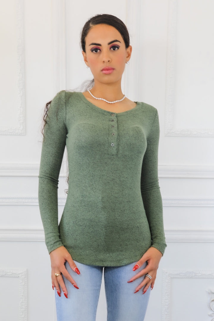 Brushed Out Two Tone Long Sleeves Top