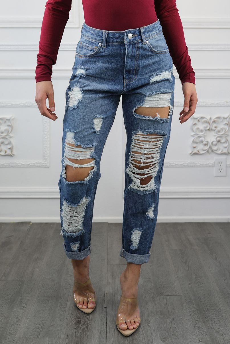 Destroyed and Ripped Maxed Out Boyfriend Jeans