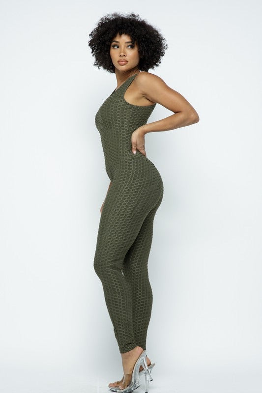 Scrunch Butt Lifting Anti Cellulite Honeycomb Textured Jumpsuit - SURELYMINE