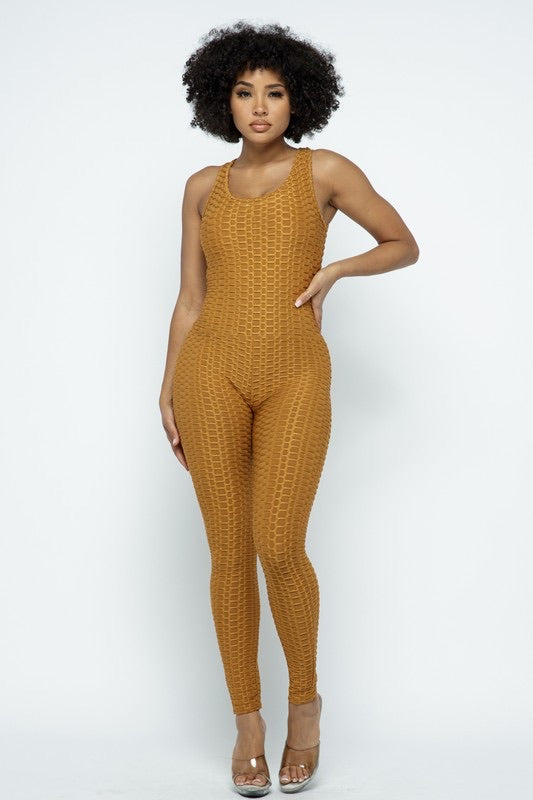 Scrunch Butt Lifting Anti Cellulite Honeycomb Textured Jumpsuit - SURELYMINE