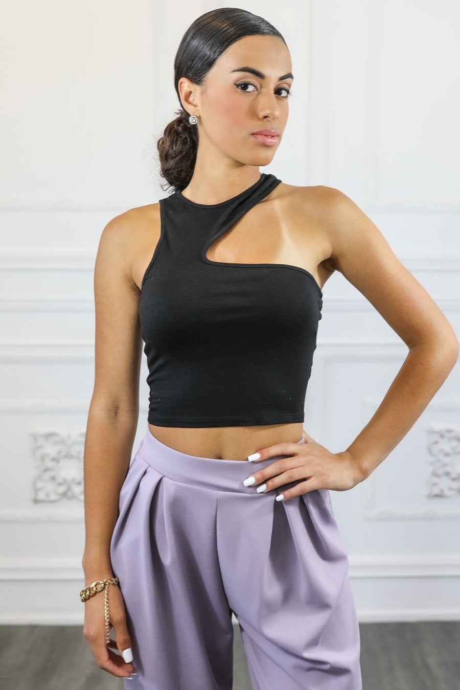 Cold Shoulder Asymmetrical Cropped Top