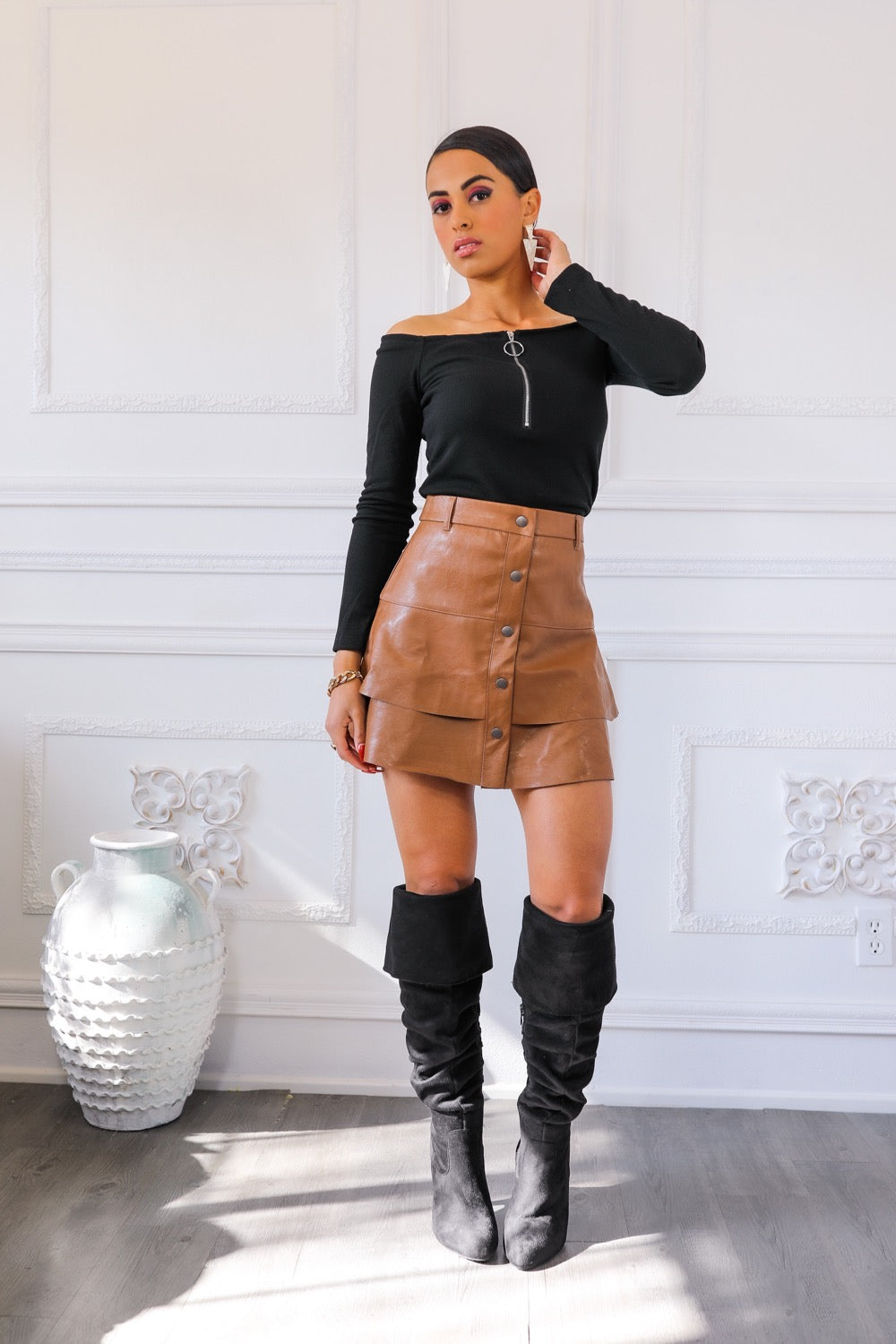 Vegan Leather Ruffle Skirt