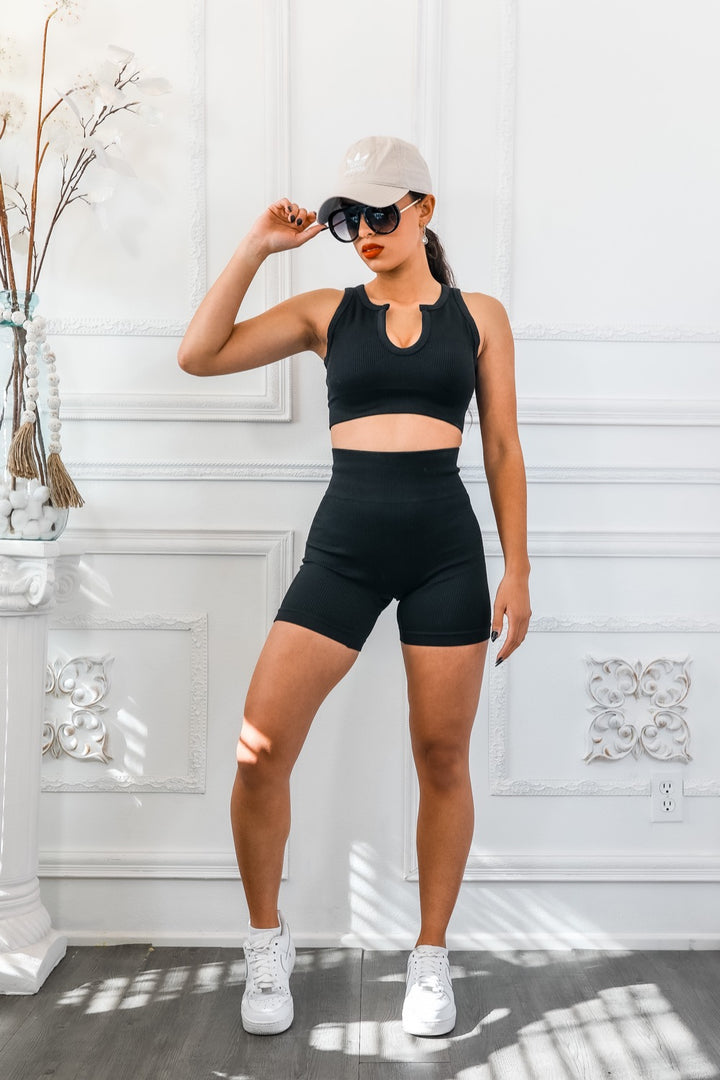 Next Level Ribbed Snatched Active Wear Shorts Set