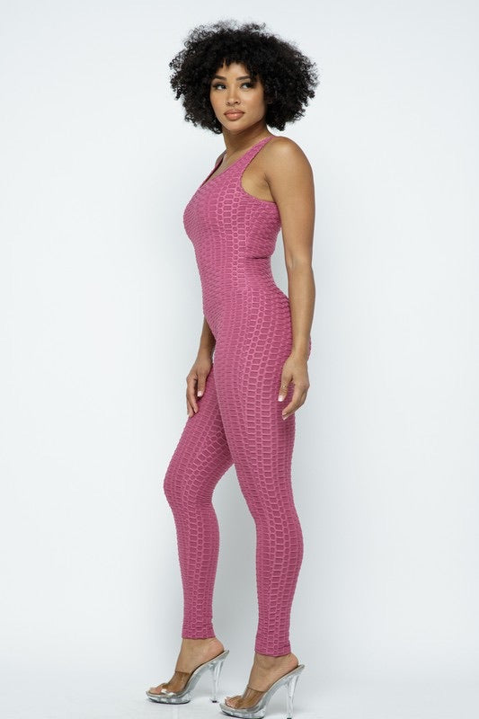 Scrunch Butt Lifting Anti Cellulite Honeycomb Textured Jumpsuit - SURELYMINE