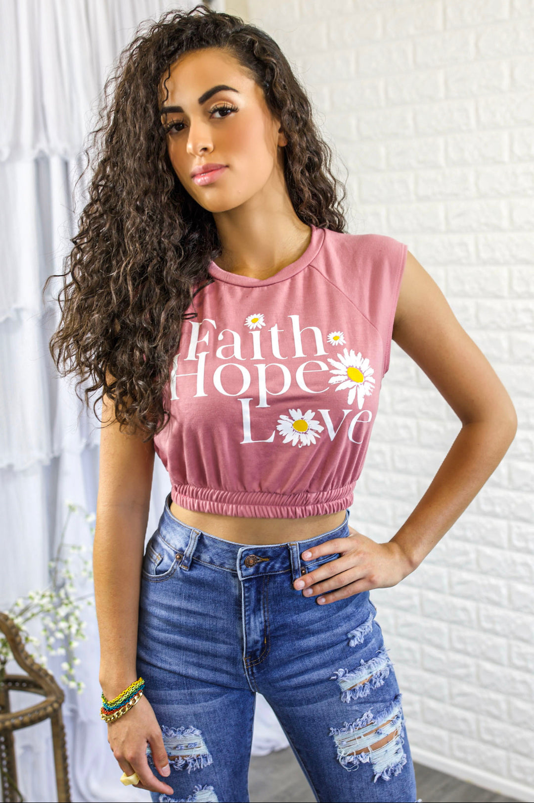 Faith Hope Love Elastic Waist Crop top