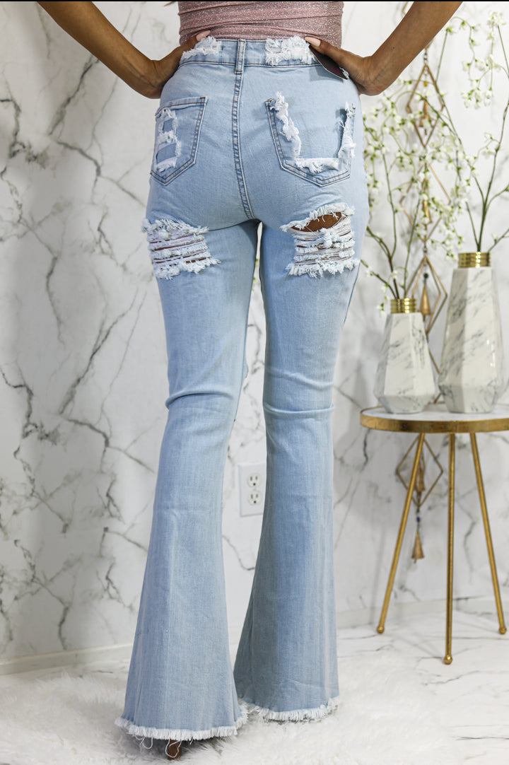 Lolata High Rise Flare Denim Distressed Jeans