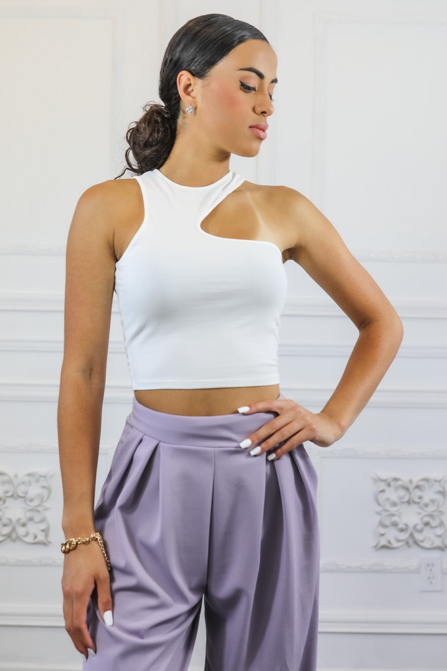 Cold Shoulder Asymmetrical Cropped Top