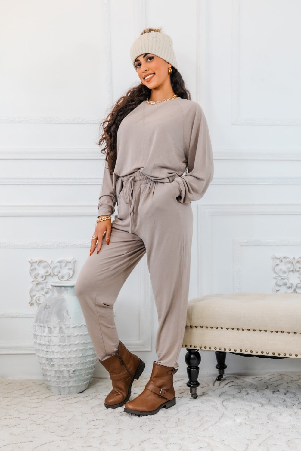 Lounge or Go Raglan Long Sleeves Pullover and Jogger Set