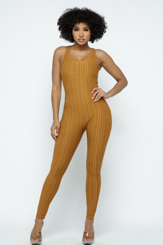 Scrunch Butt Lifting Anti Cellulite Honeycomb Textured Jumpsuit - SURELYMINE