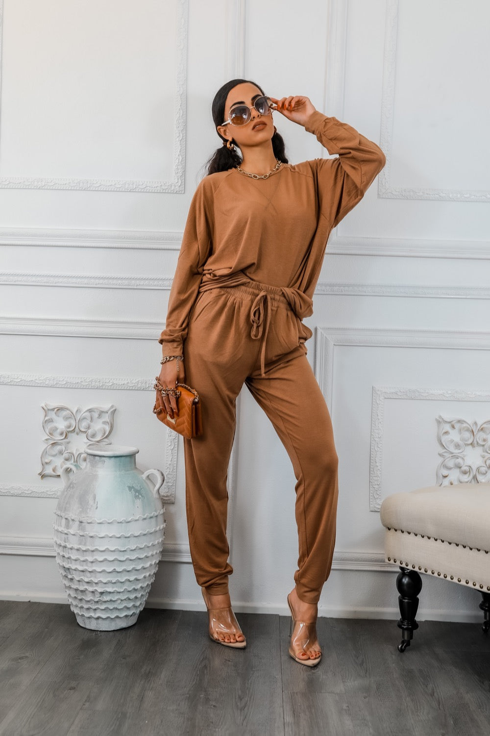 Lounge or Go Raglan Long Sleeves Pullover and Jogger Set